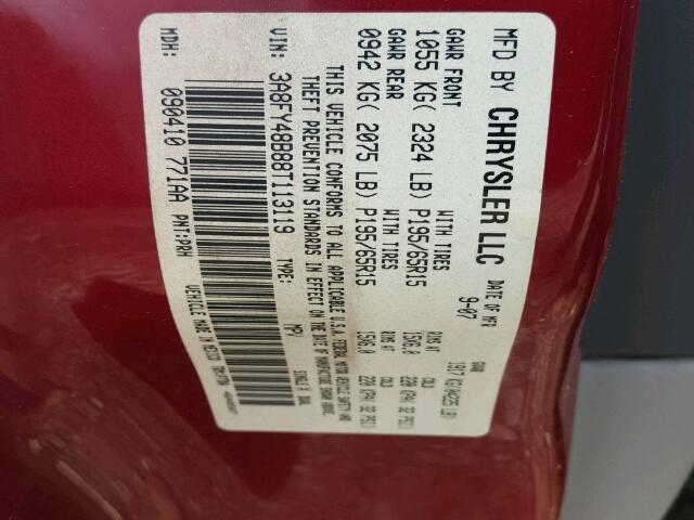 3A8FY48B88T113119 - 2008 CHRYSLER PT CRUISER RED photo 10