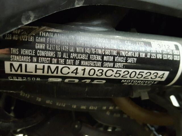 MLHMC4103C5205234 - 2012 HONDA CBR250 R BLACK photo 20