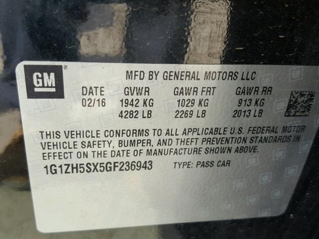 1G1ZH5SX5GF236943 - 2016 CHEVROLET MALIBU PRE 黑色 照片 10