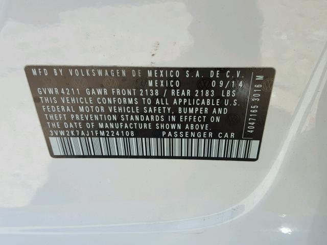 3VW2K7AJ1FM224108 - 2015 VOLKSWAGEN JETTA BASE Սպիտակ լուսանկար 10