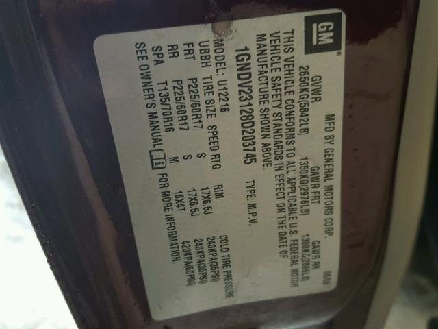 1GNDV23128D203745 - 2008 CHEVROLET UPLANDER L 栗色 照片 10