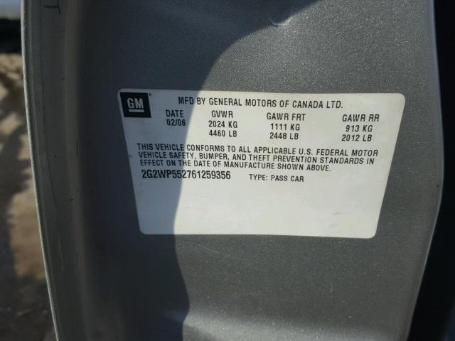 2G2WP552761259356 - 2006 PONTIAC GRAND PRIX SILVER photo 10