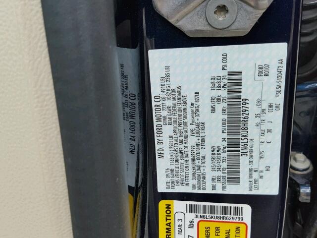 3LN6L5KU8HR629799 - 2017 LINCOLN MKZ ლურჯი ფოტო 10