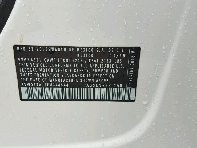 3VWD17AJ2FM344544 - 2015 VOLKSWAGEN JETTA SE Ağ foto 10