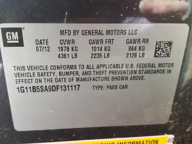 1G11B5SA9DF131117 - 2013 CHEVROLET MALIBU LS 灰色 照片 10