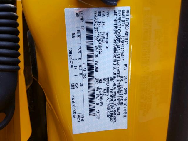 1FADP3L91FL240860 - 2015 FORD FOCUS ST YELLOW photo 10