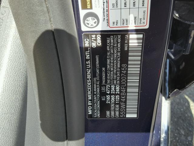 55SWF4KB4FU007458 - 2015 MERCEDES-BENZ C 300 4MAT BLUE photo 10