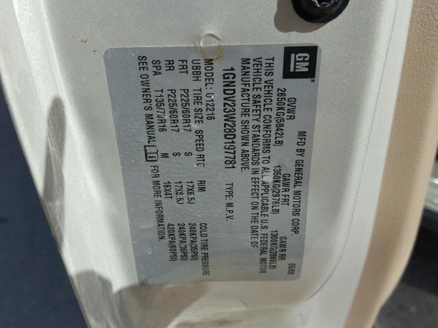 1GNDV23W28D197781 - 2008 CHEVROLET UPLANDER L 棕色 照片 10