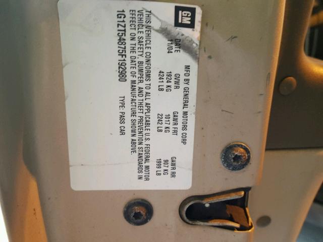 1G1ZT54875F192980 - 2005 CHEVROLET MALIBU LS ბეჟი ფოტო 10