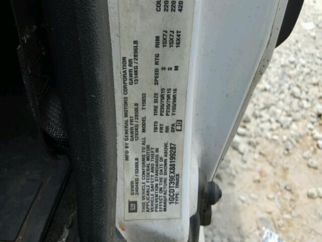 1GCDT39EX88199287 - 2008 CHEVROLET COLORADO L WHITE photo 10