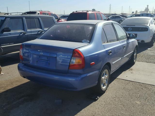 KMHCG45C62U355989 - 2002 HYUNDAI ACCENT GL BLUE photo 4