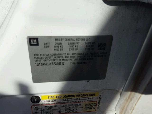 1G1ZA5EUXBF340312 - 2011 CHEVROLET MALIBU LS 白色 照片 10