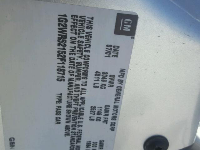 1G2WR52152F118715 - 2002 PONTIAC GRAND PRIX Gümüş foto 10