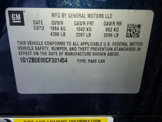 1G1ZB5E06CF301454 - 2012 CHEVROLET MALIBU LS 蓝色 照片 10