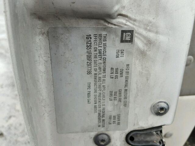 1G1ZS51F06F297786 - 2006 CHEVROLET MALIBU LS ვერცხლისფერი ფოტო 10