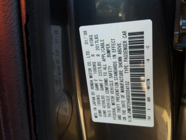 JHMCP26468C054152 - 2008 HONDA ACCORD LXP GRAY photo 10