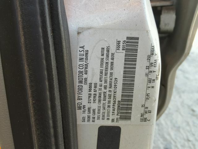 1FAFP6639YK109539 - 2000 FORD CONTOUR SE SILVER photo 10