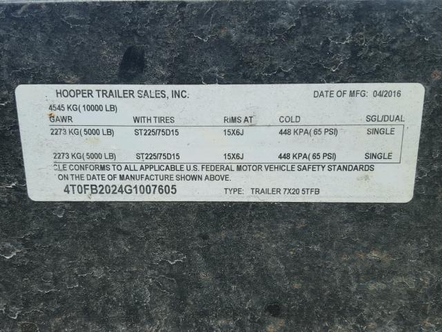 4T0FB2024G1007605 - 2007 UTILITY TRAILER BLACK photo 10