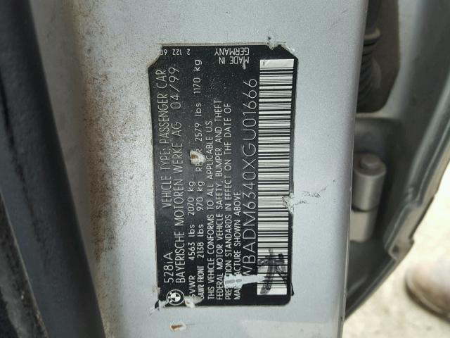 WBADM6340XGU01666 - 1999 BMW 528 I AUTO SILVER photo 10