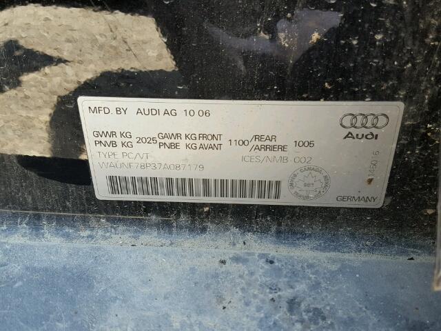 WAUNF78P37A087179 - 2007 AUDI A3 2.0 PRE BLACK photo 10