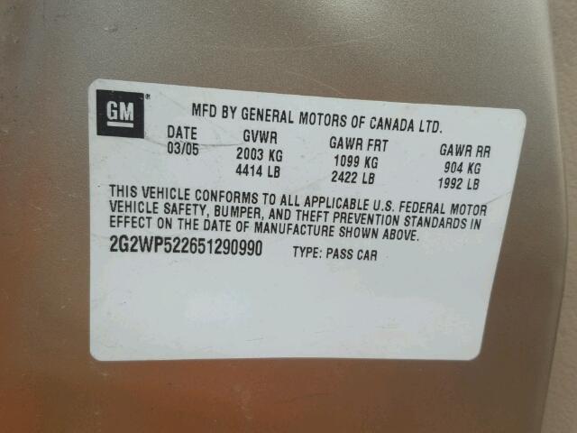 2G2WP522651290990 - 2005 PONTIAC GRAND PRIX Qızıl foto 10