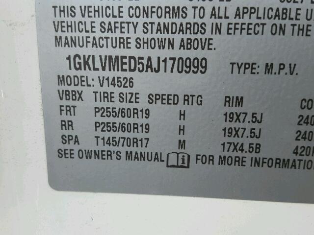 1GKLVMED5AJ170999 - 2010 GMC ACADIA SLT თეთრი ფოტო 10