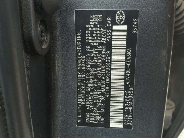 4T1BE46K87U583619 - 2007 TOYOTA CAMRY NEW GRAY photo 10