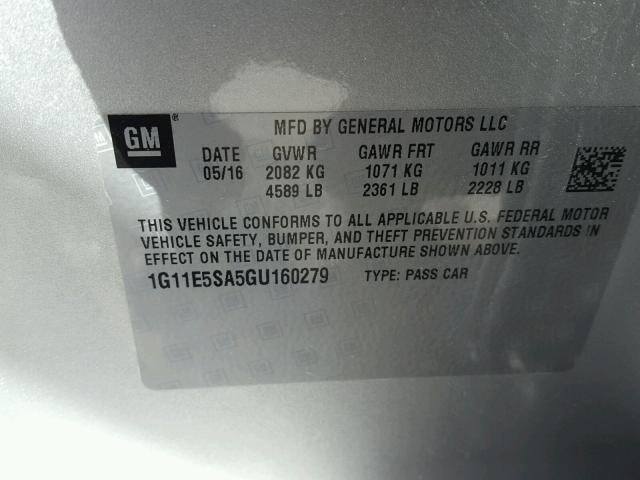 1G11E5SA5GU160279 - 2016 CHEVROLET MALIBU LIM Արծաթագույն լուսանկար 10