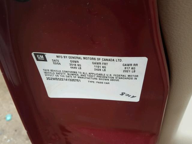 2G2WS522141326761 - 2004 PONTIAC GRAND PRIX BURGUNDY photo 10