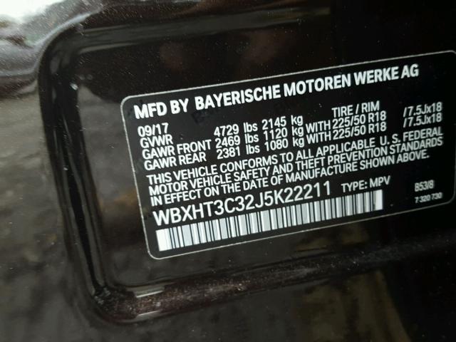 WBXHT3C32J5K22211 - 2018 BMW X1 XDRIVE2 PURPLE photo 10