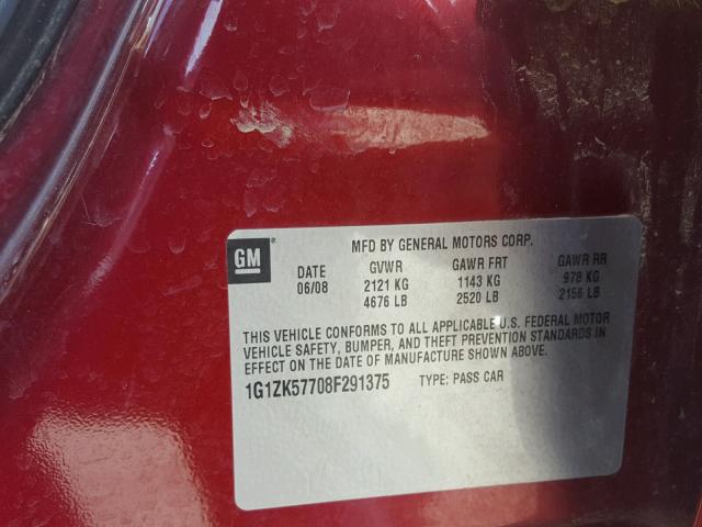 1G1ZK57708F291375 - 2008 CHEVROLET MALIBU LTZ წითელი ფოტო 10