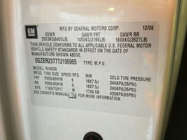 5GZER23777J106965 - 2007 SATURN OUTLOOK XR SILVER photo 10