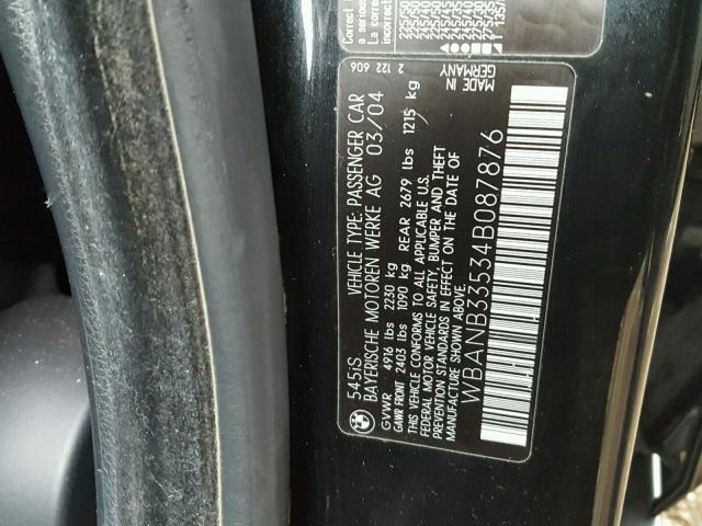 WBANB33534B087876 - 2004 BMW 545 I BLACK photo 10