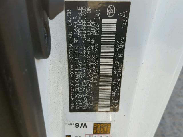 JTKDE167190277629 - 2009 TOYOTA SCION TC 白色 照片 10