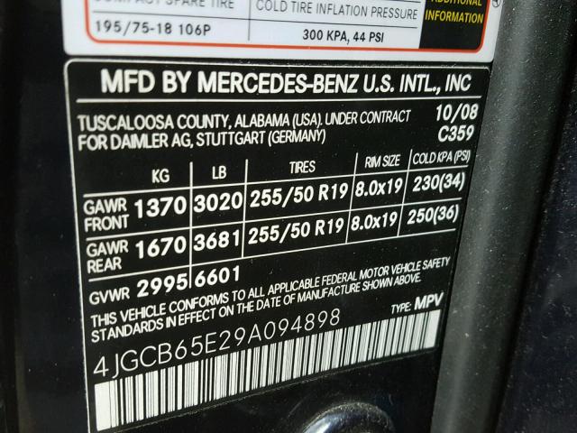 4JGCB65E29A094898 - 2009 MERCEDES-BENZ R 350 4MAT BLUE photo 10