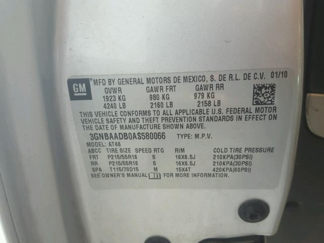 3GNBAADB0AS580066 - 2010 CHEVROLET HHR LS GRAY photo 10