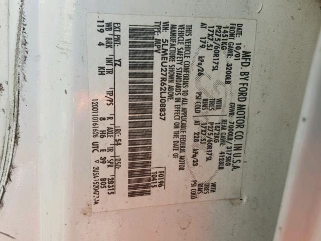 5LMEU27R62LJ08837 - 2002 LINCOLN NAVIGATOR WHITE photo 10