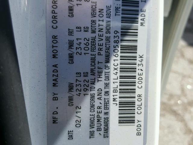 JM1BL1L4XC1605839 - 2012 MAZDA SPEED 3 WHITE photo 10