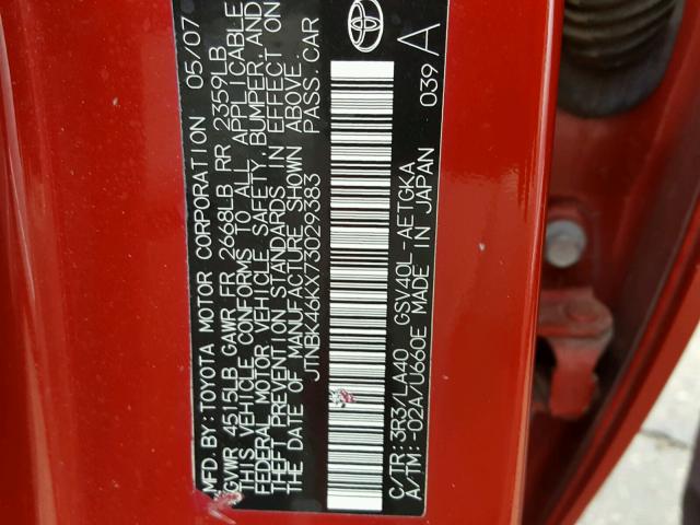 JTNBK46KX73029383 - 2007 TOYOTA CAMRY NEW RED photo 10