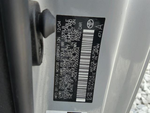 JTKDE177250035554 - 2005 TOYOTA SCION TC 银色 照片 10