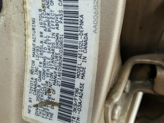 2T1AE09B2RC059631 - 1994 TOYOTA COROLLA LE 棕色 照片 10