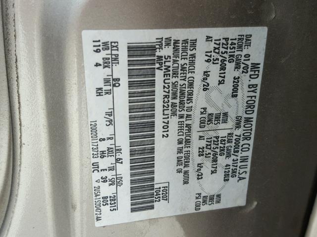 5LMEU27R32LJ17012 - 2002 LINCOLN NAVIGATOR TAN photo 10