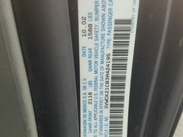 3VWCK21C83M424195 - 2003 VOLKSWAGEN NEW BEETLE 灰色 照片 10