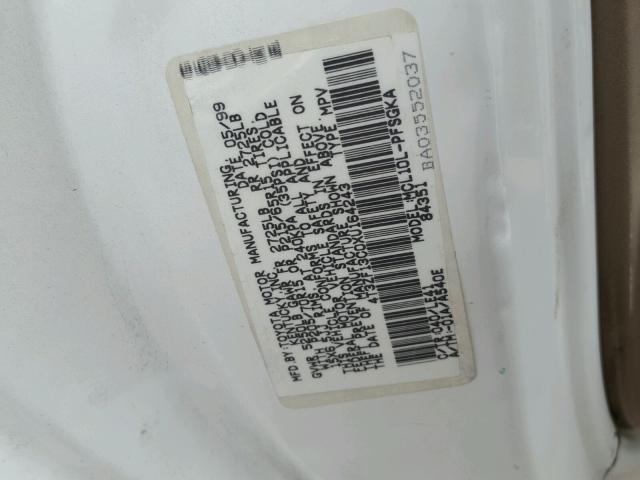 4T3ZF13C0XU164243 - 1999 TOYOTA SIENNA LE WHITE photo 10