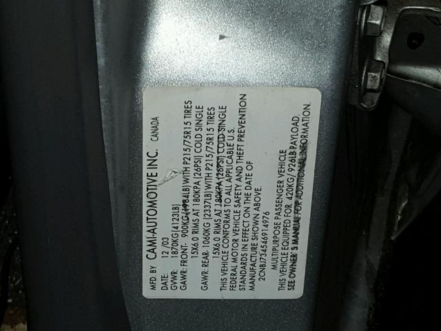 2CNBJ734546914976 - 2004 CHEVROLET TRACKER ZR SILVER photo 10