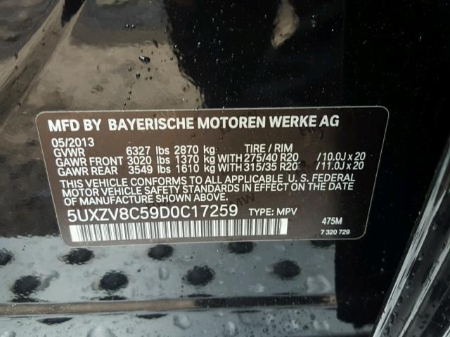 5UXZV8C59D0C17259 - 2013 BMW X5 XDRIVE5 BLACK photo 10