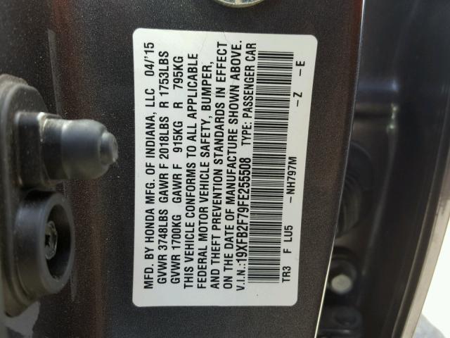 19XFB2F79FE255508 - 2015 HONDA CIVIC SE GRAY photo 10