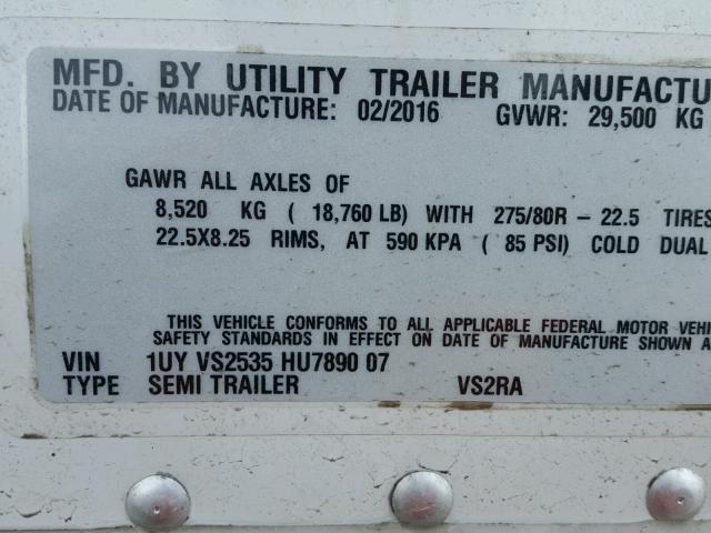 1UYVS2535HU789007 - 2017 UTILITY TRAILER WHITE photo 10