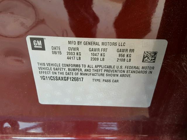 1G11C5SAXGF126817 - 2016 CHEVROLET MALIBU LIM 红色 照片 10