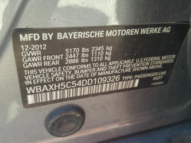 WBAXH5C54DD109326 - 2013 BMW 528 XI GRAY photo 10